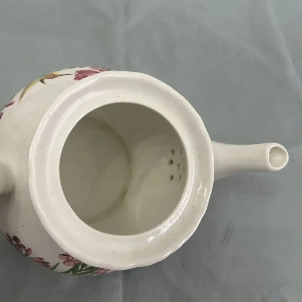 Vintage Floral Freesia Ceramic Hummingbird Teapot